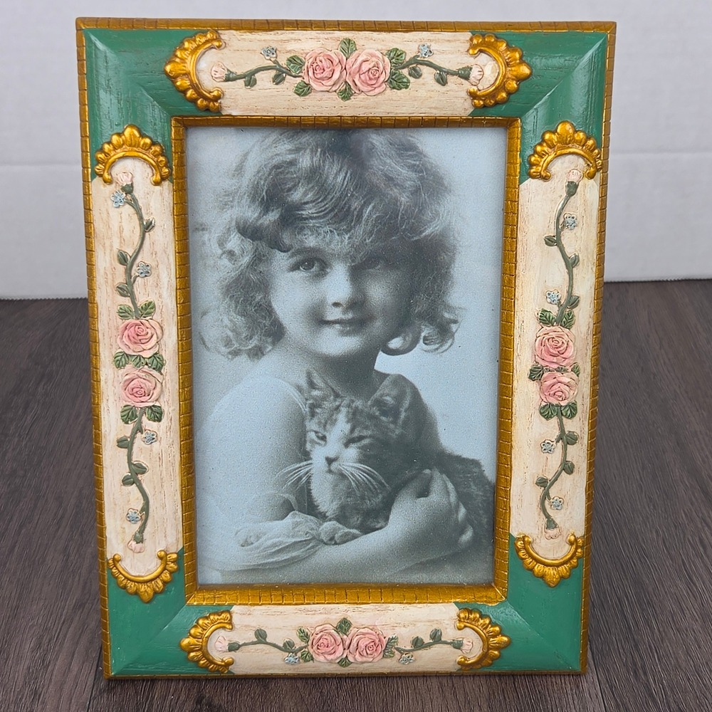 Vintage Picture Frame Cottagecore Coquette Kitsch 5x7 Hand Painted Floral
